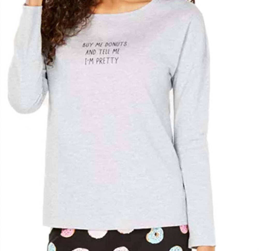 NEW JENNI BY JENNIFER MOORE women's cotton graphic pajama top in gray